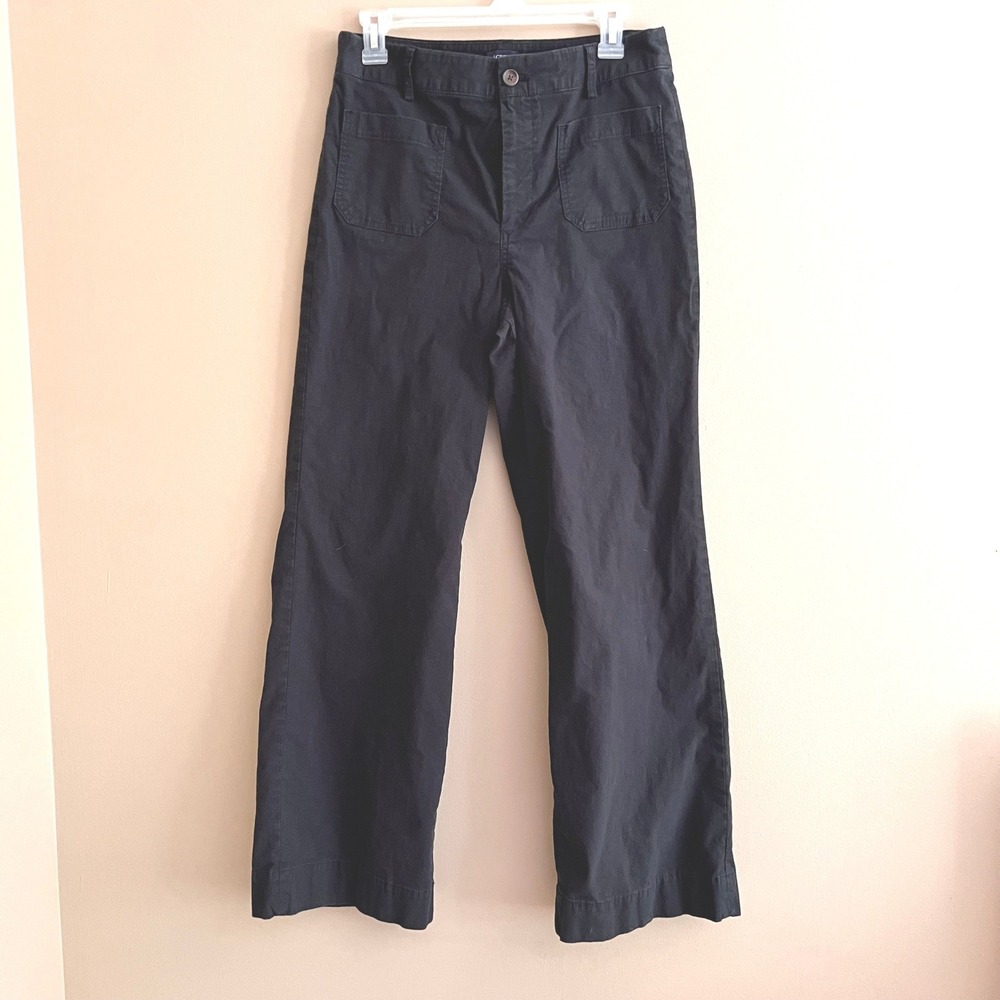 J.Crew Re-Imagined Black Wide Leg Chino Pants Cotton Linen Blend Women Size 29